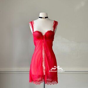 Daring open top slip dress featuring polka dots sheer mesh fabric